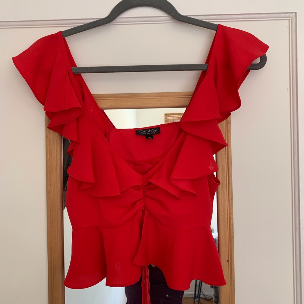 Topshop Red Ruffle Top